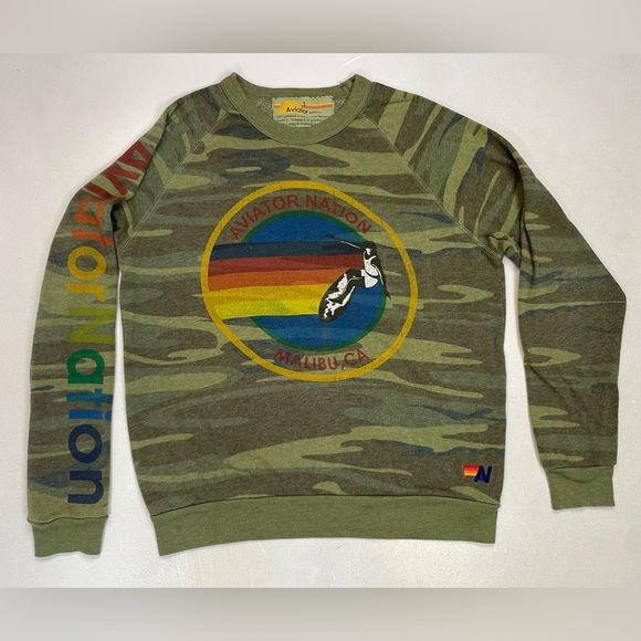 Aviator Nation Tops - Aviator Nation Crewneck Sweatshirt Women Small Green Camo